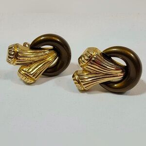 trifari earrings bronze lucite earrings Trifari clip on gold tone